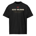 Jeju Island Coordinates Tee, front: JEJU ISLAND with 제주 and the island's coordinates on a black oversized tee