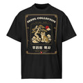 Tiger & Magpie Heritage Tee, front: a minhwa tiger and magpie on a black oversized tee